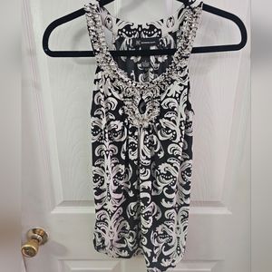 INC International Concepts Black White Beaded Crystal Halter Neck Top Size Small